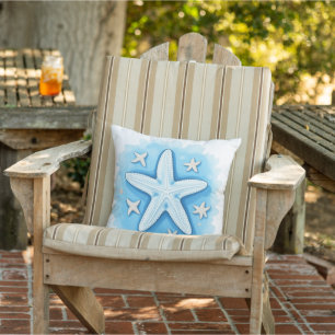 Starfish in Blue Outdoor Pillow