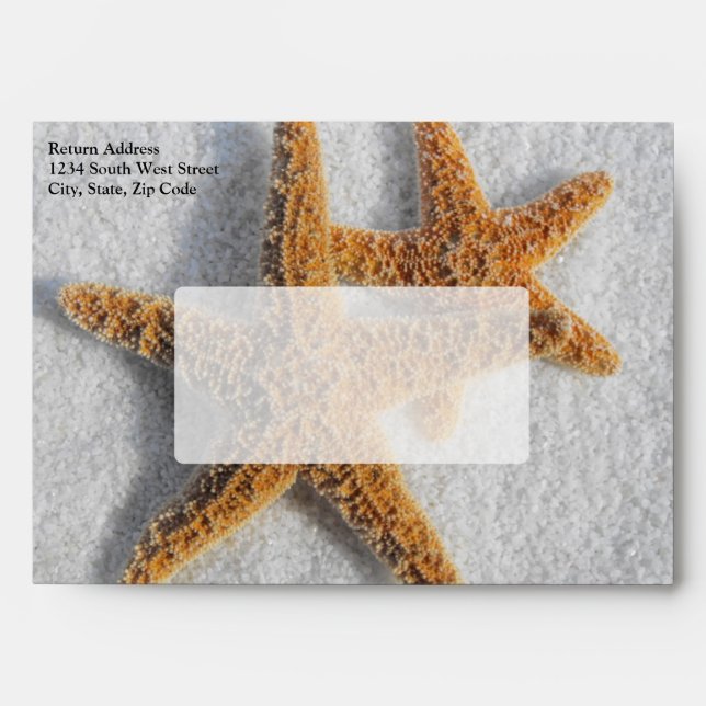 Starfish in Sand Beach Wedding Envelope (Front)