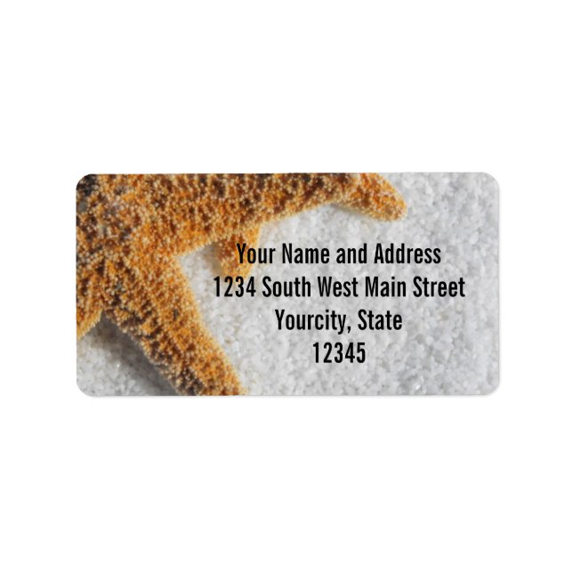 Starfish in Sand Beach Wedding Label (Front)