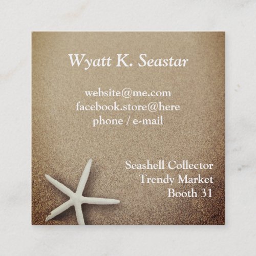 Starfish in Sand Coastal Beach Square Business Card