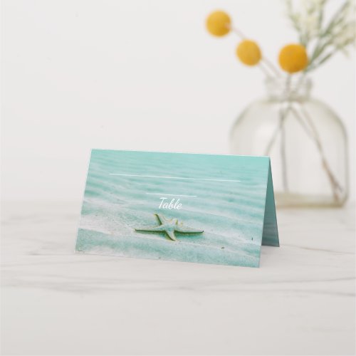 Starfish In Sand Nautical Aqua Wedding Reception Place Card
