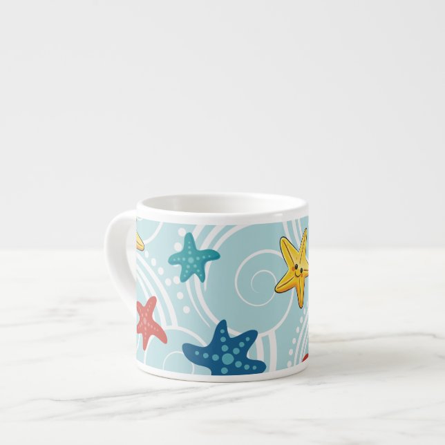 Starfish in Swirly Ocean Espresso Cup (Front Left)