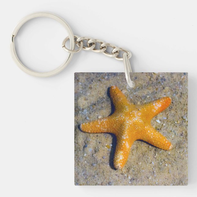Starfish in the Sand Beach Theme Custom Text Keychain (Front)