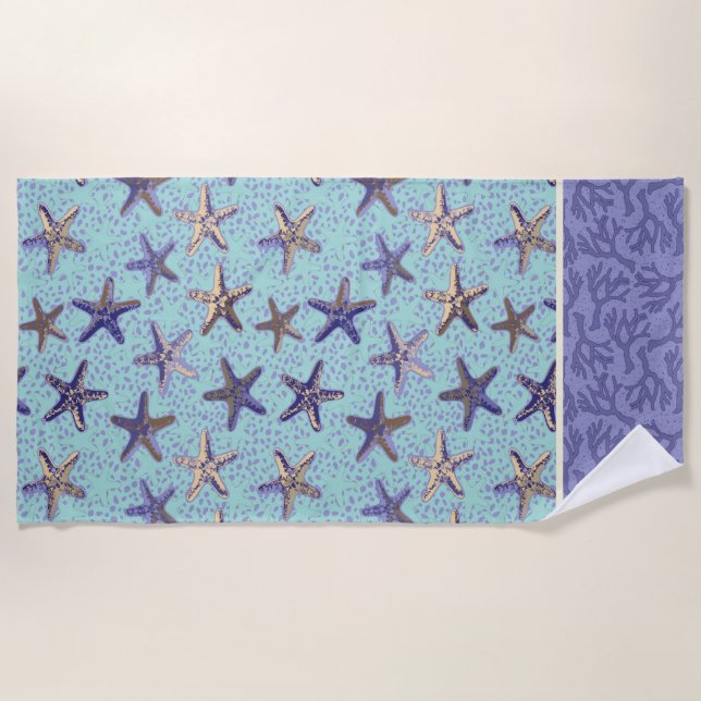 Starfish in the Sand  Beach Towel (Front)