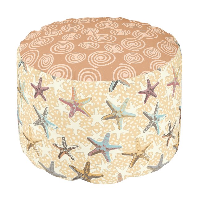 Starfish in the Sand Round Pouf (Angled Front)