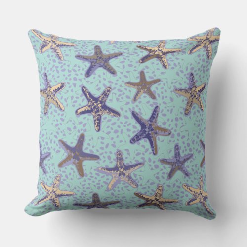 Starfish in the Sand Teal Throw Pillow