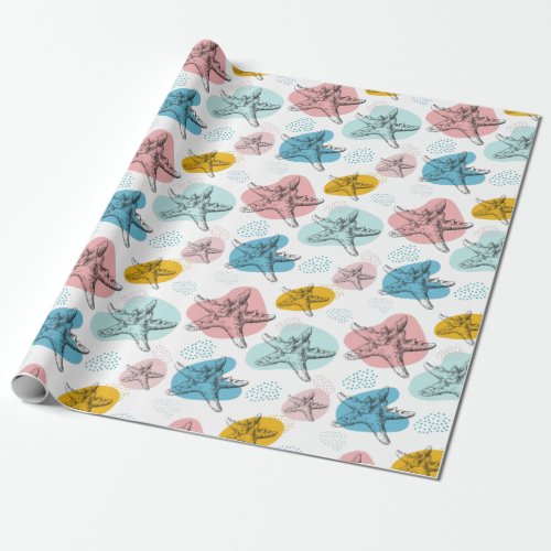 Starfish in trendy colors elegant pattern wrapping paper