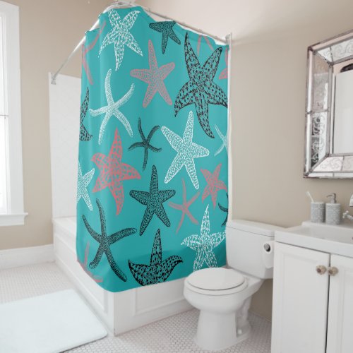 Starfish in Turquoise Sea Shower Curtain