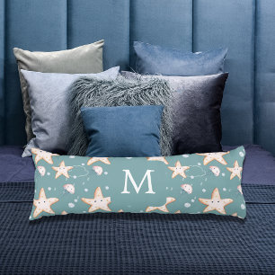Starfish jellyfish green dark cyan monogram body pillow