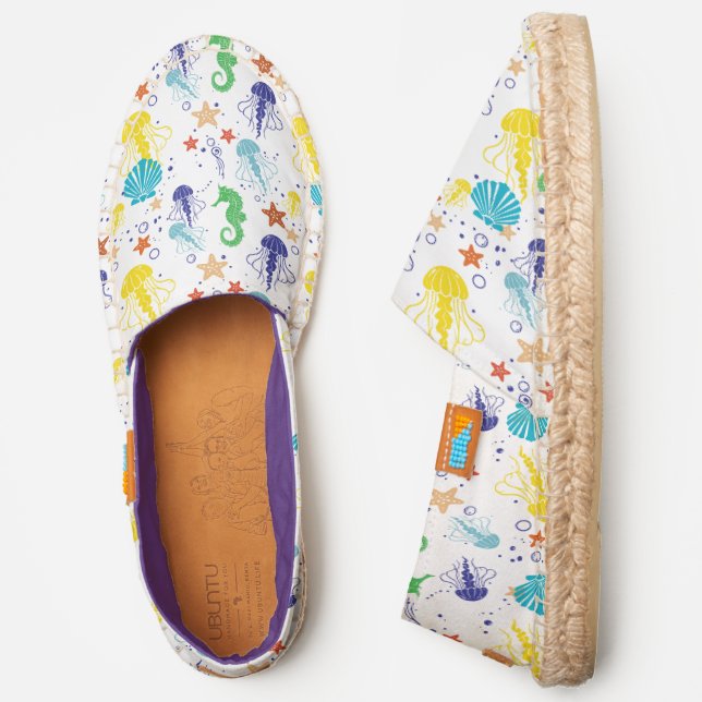 Starfish Jellyfish Seahorses Scallops White Canv Espadrilles (Side)