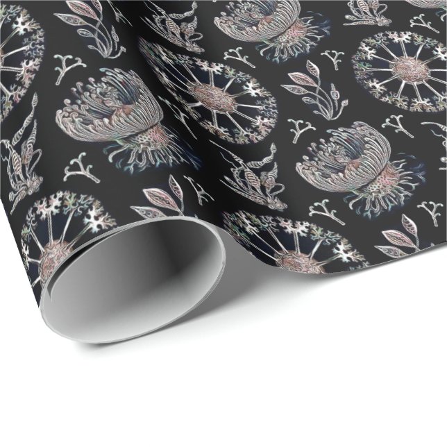 Starfish Jellyfish Seaweed Black Pattern Wrapping Paper (Roll Corner)