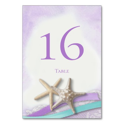 Starfish Lace and Orchid Ribbon Table Number Card