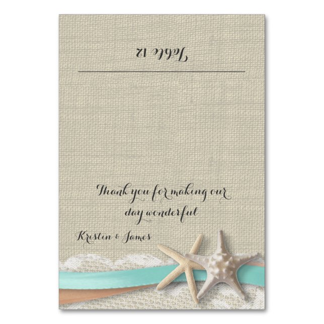 Starfish Lace and Ribbon Place Card (Front)
