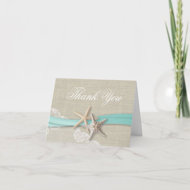 Starfish Lace and Ribbon Thank You Card (Front)