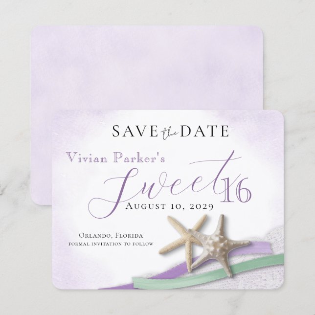 Starfish Lace Sweet 16 Save the Date (Front/Back)