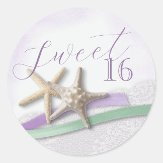 Starfish Lavender and Mint Ribbon Sweet 16 Classic Round Sticker