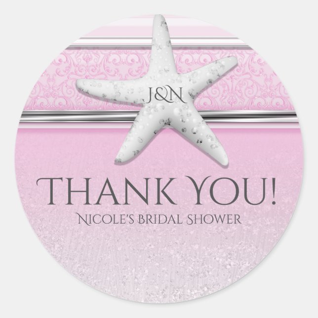 Starfish Lavender Pink Elegant Beach Favor Classic Round Sticker (Front)