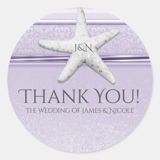 Starfish Lavender Purple Elegant Beach Favor Classic Round Sticker (Front)