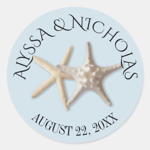 Starfish Light Blue Wedding Classic Round Sticker