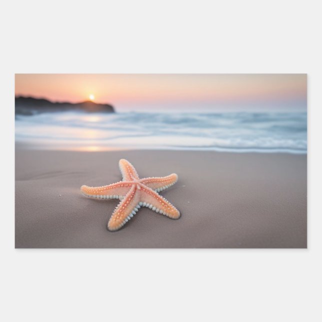 Starfish Lying on a Beach Rectangular Sticker (Front)