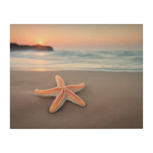 Starfish Lying on a Beach Wood Wall Art