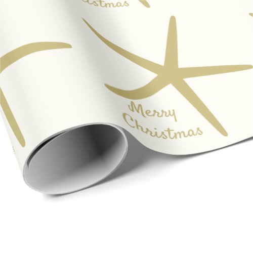 Starfish Merry Christmas Sepia Gold Off White 2023 Wrapping Paper