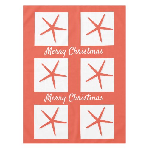 Starfish Merry Christmas White Coral Orange 2023 Tablecloth