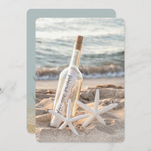 Starfish Message In A Bottle Wedding Invitation