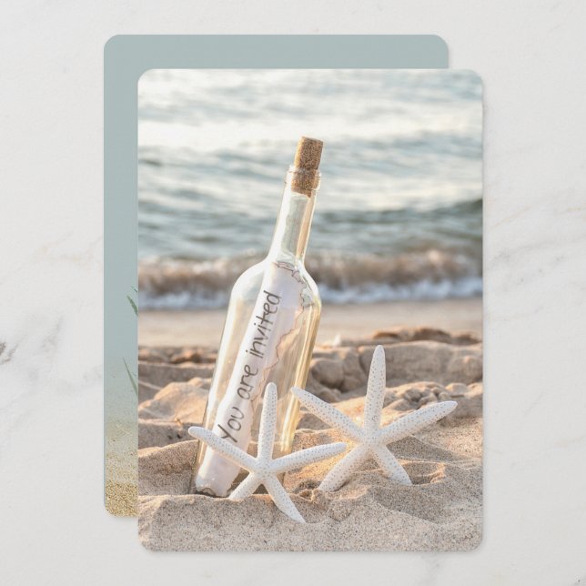 Starfish Message In A Bottle Wedding Invitation (Front/Back)