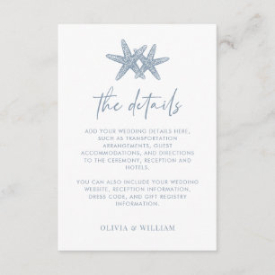 Starfish Modern Dusty Blue Beach Wedding Details Enclosure Card
