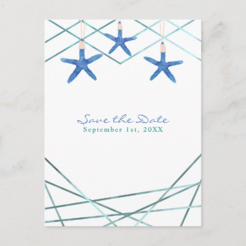 Starfish  Modern Line Elegant Beach Save the Date Announcement Postcard