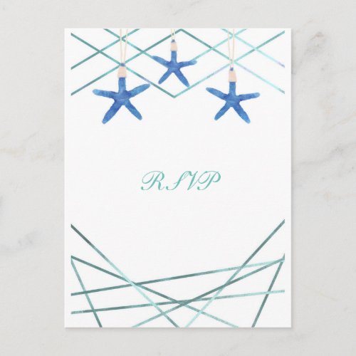 Starfish  Modern Line Elegant Beach Wedding RSVP Invitation Postcard