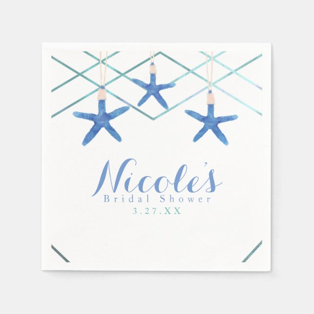 Starfish & Modern Lines Elegant Beach Custom Napkins (Front)