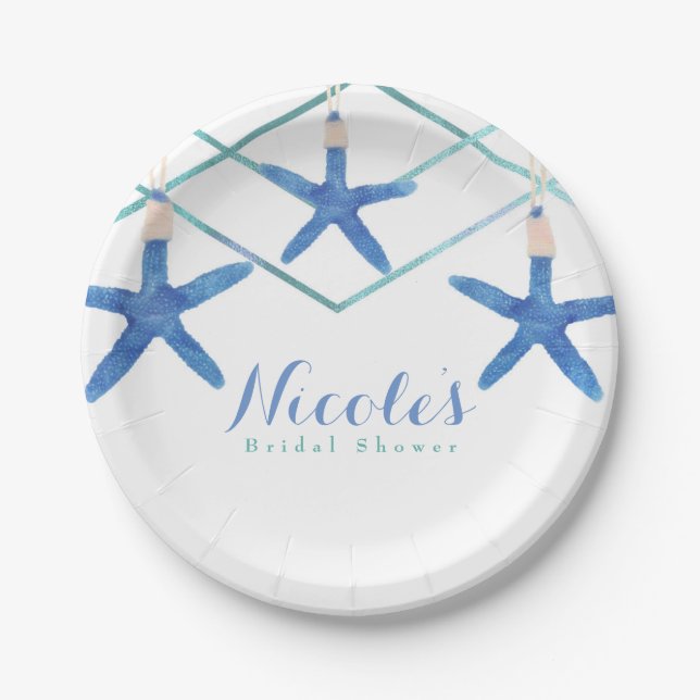 Starfish & Modern Lines Elegant Beach Custom Paper Plates (Front)