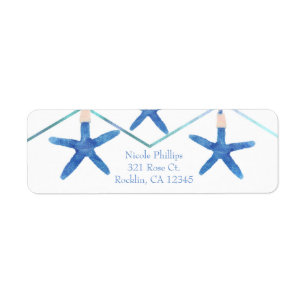 Starfish & Modern Lines Elegant Beach Invitation Label