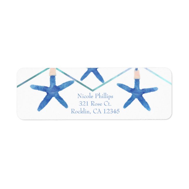 Starfish & Modern Lines Elegant Beach Invitation Label (Front)