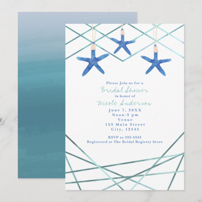 Starfish & Modern Lines Elegant Beach Invitations (Front/Back)