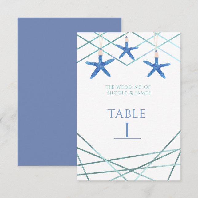 Starfish & Modern Lines Elegant Beach Table Number (Front/Back)