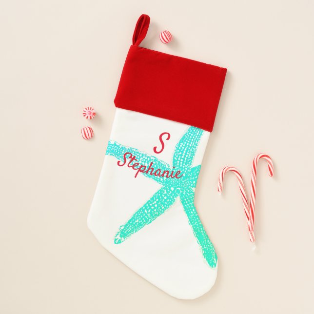 Starfish Monogram Initial Name Cute Christmas Stocking (Front)