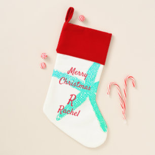 Starfish Monogram Initial Name Merry Christmas Stocking