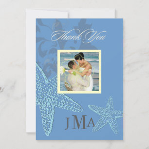 Starfish, Monogram Thank you cards, Flat Card