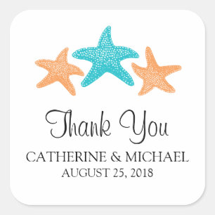 Starfish Monogram Wedding Square Sticker