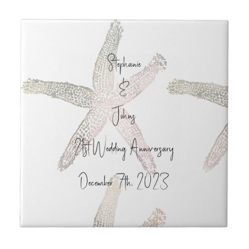 Starfish Monograms 21st Wedding Anniversary Custom Ceramic Tile