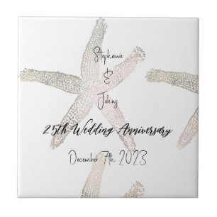 Starfish Monograms 25th Wedding Anniversary Custom Ceramic Tile