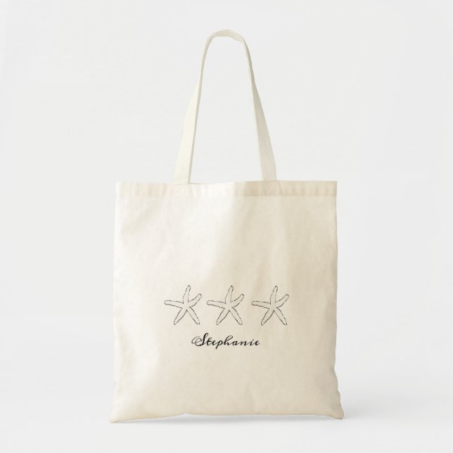 Starfish Monograms Cute Nautical Black White Beach Tote Bag (Front)