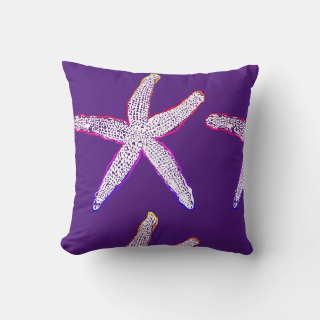 Starfish Multicolor Pink Purple Colorful Nautical Throw Pillow (Front)