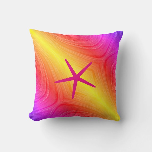 Starfish Multicolor Pink Yellow Artsy Mothers Day Throw Pillow (Front)