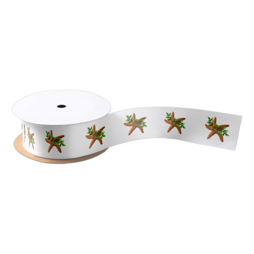 Starfish n Holly Christmas White Ribbon