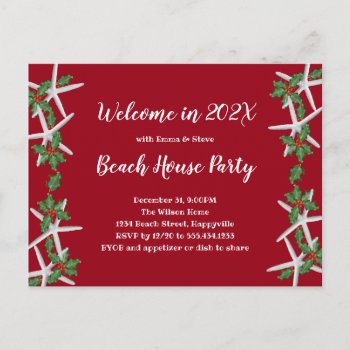 Starfish N Holly New Year's Eve Beach Party Invite by holiday_store at Zazzle