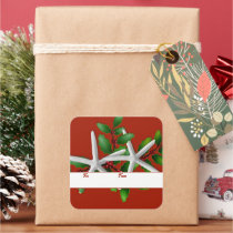 Starfish n Holly Red Christmas Gift Stickers
